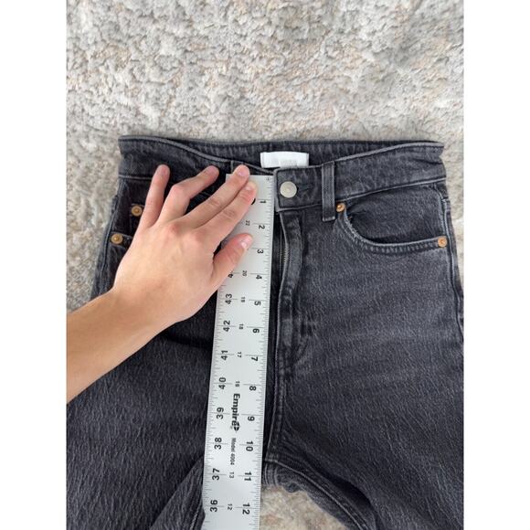 H&M Size 2 Denim Raw Hem Cotton Tapered Jeans Black Button Zip Pockets - Picture 5 of 12